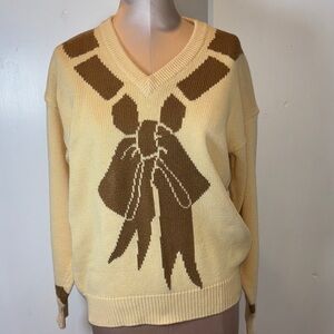 Vintage 80’s Izod Bow Yellow Cotton Sweater Size Large